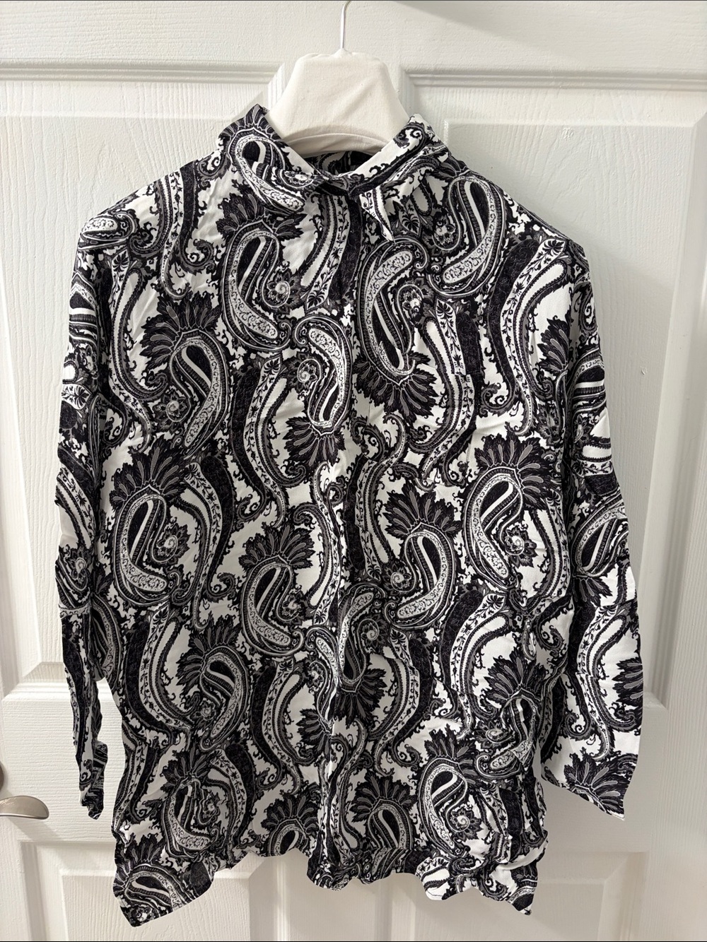 Reiss NWT Size 0 Fion-Mono Paisley Black & White Collar Neck Blouse